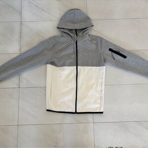 Gray and White Hooded Jacket